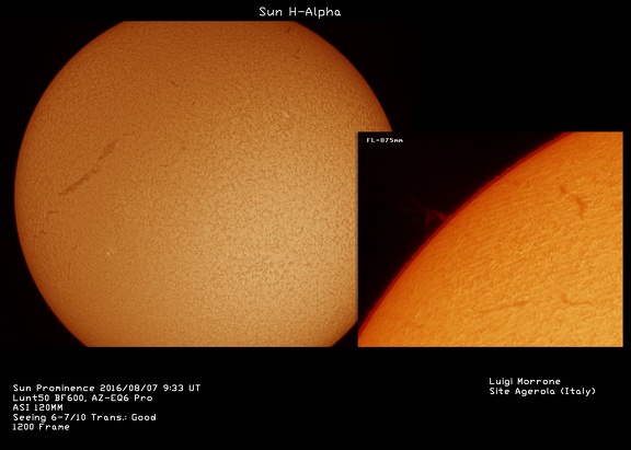 Sun Prominence 20160807 Lmor